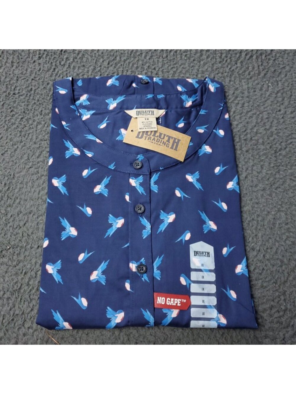 Duluth Trading Tunic Womens 1X Plus Size Wrinklefighter Button Shirt Floral Bird